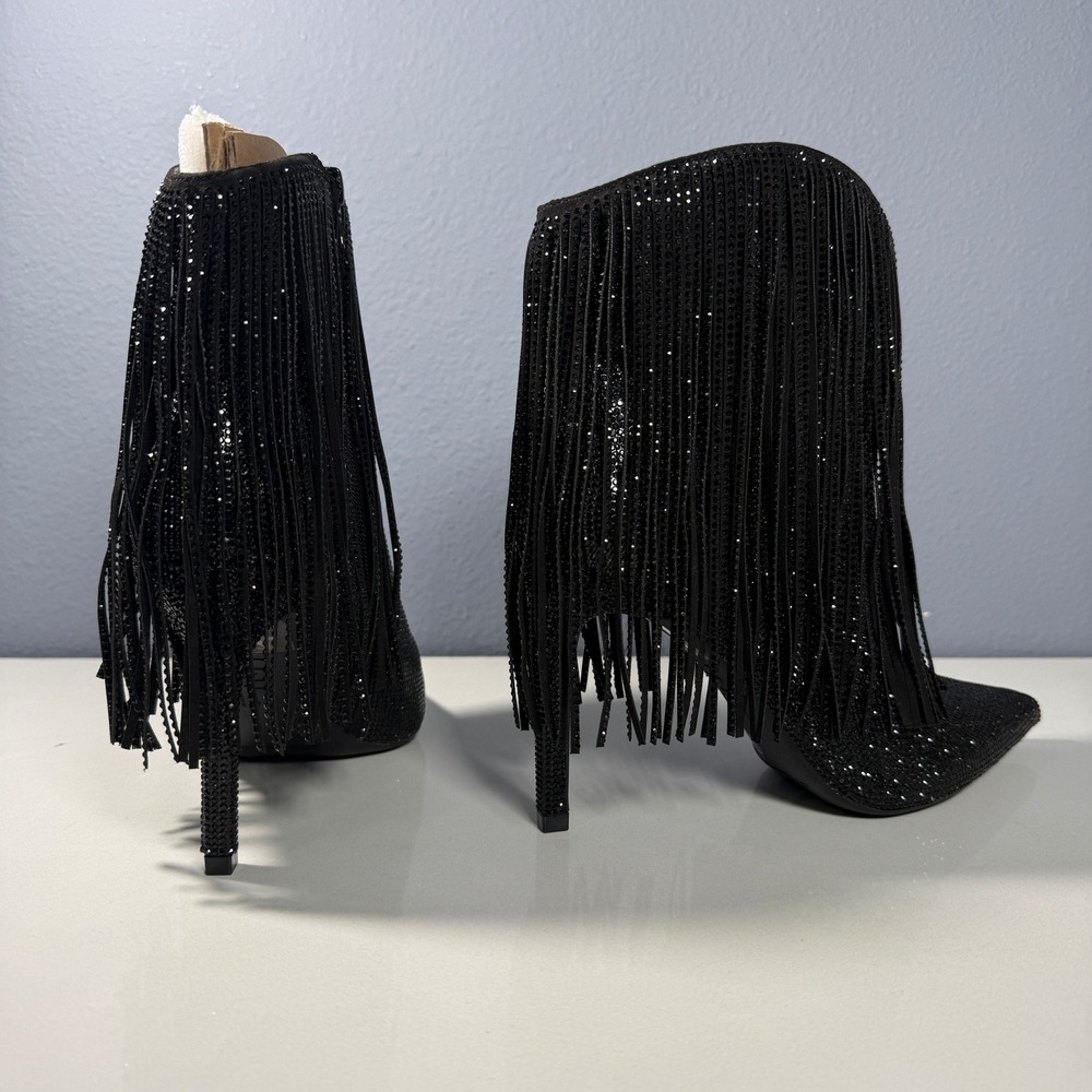 INC Black Rhinestone Fringe‎ Ankle Boots 4" Heel Stiletto 8.5M - Picture 5 of 9